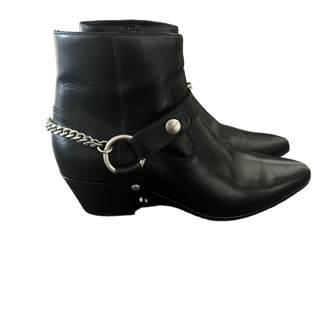 Saint Laurent Black Leather Western Chain Ankle Boots